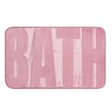 Covoraș baie cu inscripție BATH, antiderapant TRP, 45×75 cm, Roz