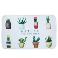 Covoras baie, SANITARY, Microfibra, 45x75 cm, alb cu imprimeu plante verzi, Dreptunghiular
