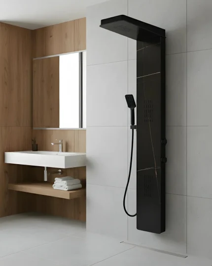 Panel de Duș Marble Black – Design Premium cu Duș Fix, Hidromasaj și Duș de Mână
