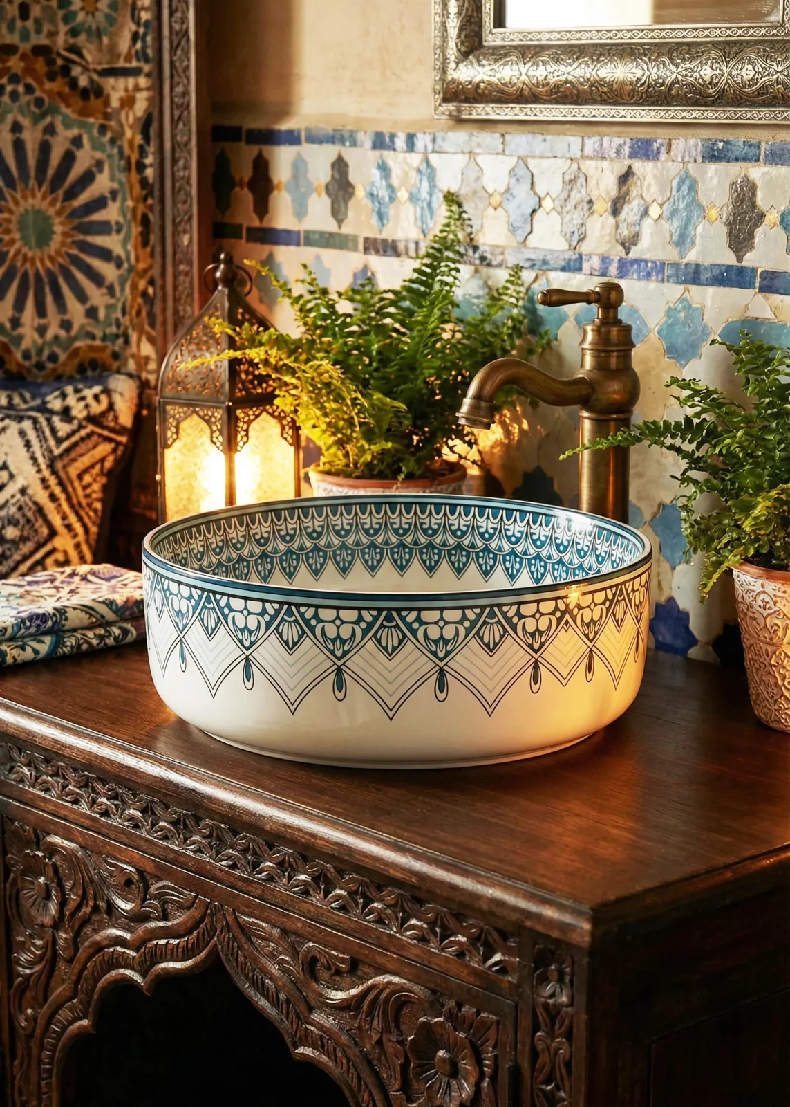 Lavoar ceramic rotund A524B-D – design decorativ albastru și alb lucios Lavoar ceramic rotund A524B-D – design decorativ albastru și alb lucios