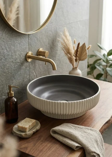 Lavoar ceramic rotund A746-CWDGR-MRS – design modern gri închis mat și alb mat