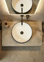 Lavoar ceramic rotund A747-CBKW-MRS – design modern alb mat și negru mat texturat