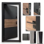 Usa intrare apartament COMBI ETALON, Negru catifelat, Stejar cognac/Alb granular