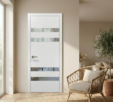 Ușă de interior PL-28 – stil arhitectural premium cu 4 fâșii oglindă/sticlă