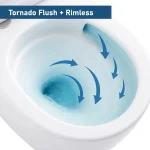 Vas WC Suspendat Rimless Alb Lucios cu Decor Auriu și Capac Alb Soft-Close