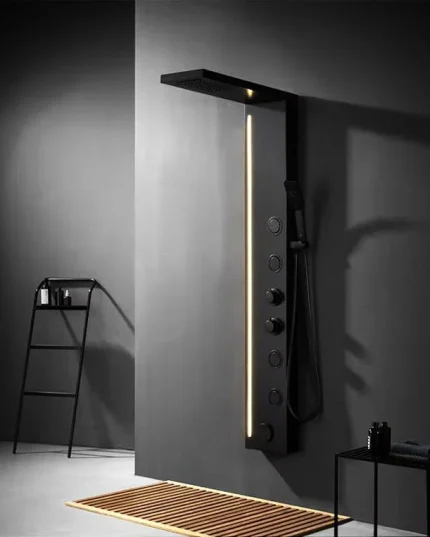 Panel de Duș Black Line – Design Modern cu Bandă Luminoasă și Funcții Multiple