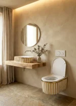 Vas WC Suspendat Rimless Alb Lucios cu Decor Auriu și Capac Alb Soft-Close