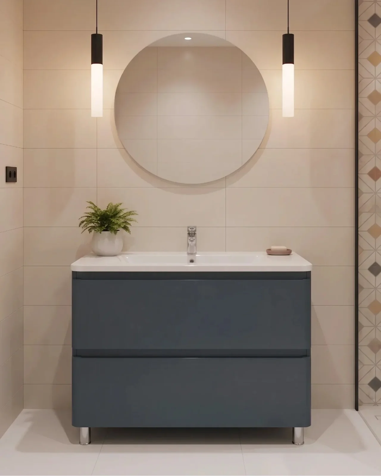 Mobilier de baie pe pardoseală Accent albastru mat Mobilier de baie pe pardoseală Accent albastru mat
