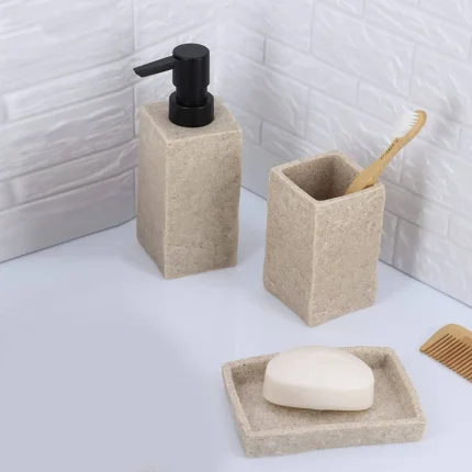 Set 3 piese accesorii de baie bej piatra