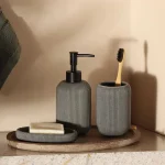 Set 3 piese accesorii de baie gri dungat